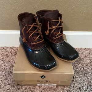 Sperry Saltwater Duck Boots, Color-Tan/Dark Brown, Size-7.5, Brand New